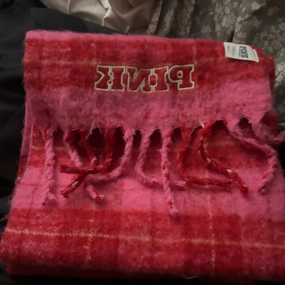 NWOT Pink Victoria Secret  Plaid Fringe Scarf